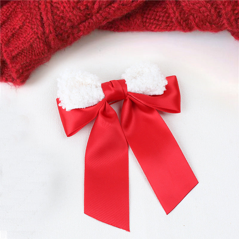 Wholesale 10pcs/pack New Year' s Big Red Vintage Houndstooth Hairpin Bow Ribbon